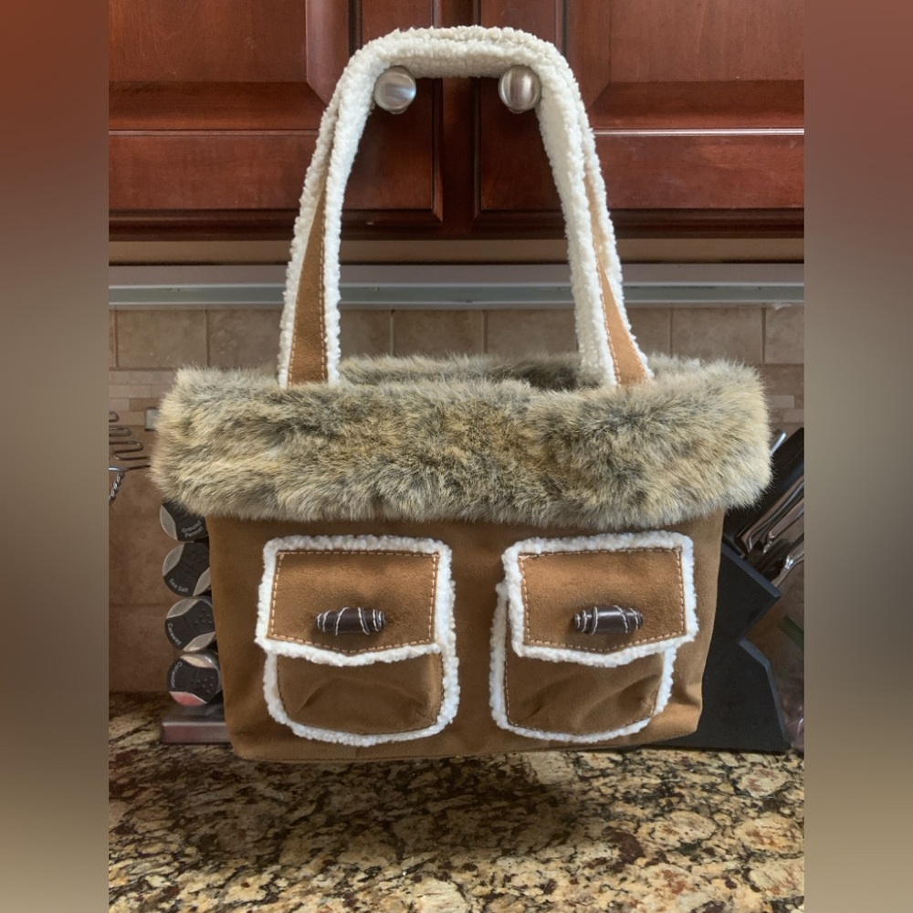 Vintage Bath & Body Works Brown Suede and Fleece Shoulderbag